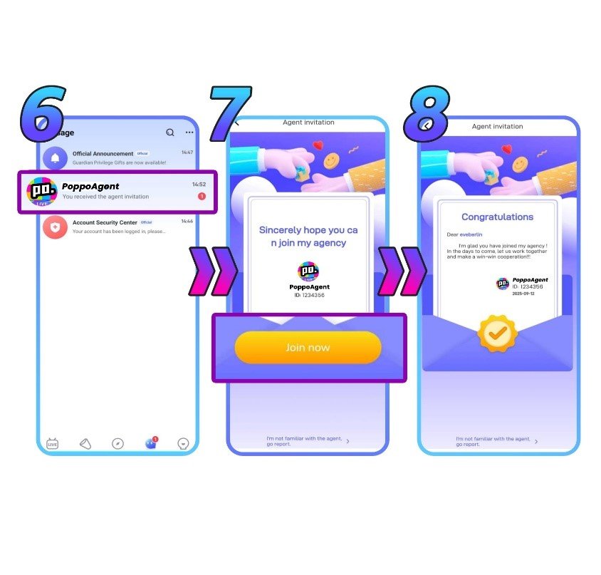 Invite Vone Live Host Step 6 to Step 8